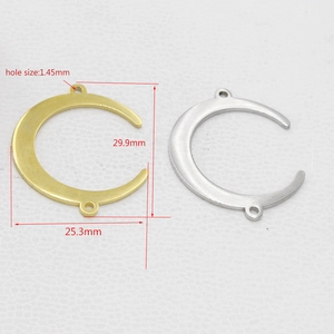 Double-hole crescent moon pendant connectors in gold and silver stainless steel