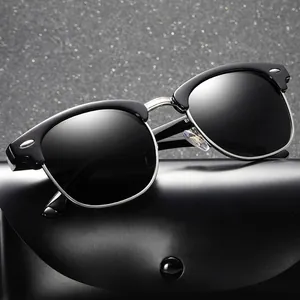 Retro Polarized Sunglasses For Men Women UV400 Protection Clubmaster Style Metal Plastic Half Frame Vintage Rivet Decor