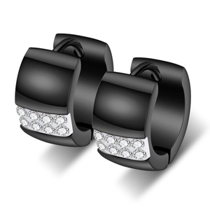 7mm black titanium steel hoop earrings with double row cubic zirconia inlay for women