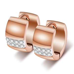 7mm rose gold titanium steel hoop earrings with double row cubic zirconia crystals