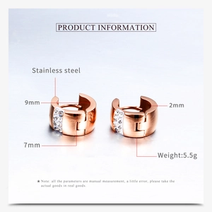 Detailed size specifications of 7mm rose gold stainless steel hoop earrings with crystals