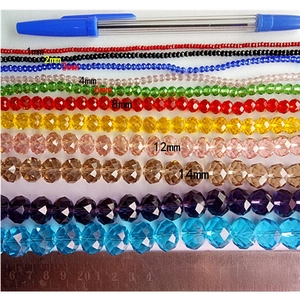 Size comparison chart for faceted crystal beads from 1mm to 18mm with a scale reference