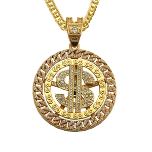 Collier Pendentif Signe Dollar USD Hip Hop Iced Out Strass Bling Alliage De Zinc Fer Chaîne Cubaine Bijoux Streetwear