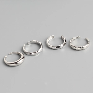 925 Sterling Silver Ring Open Adjustable Minimalist Geometric Faceted Wave Twisted Texture Korean Style Jewelry Women