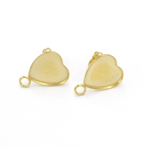 Polished 13x13mm gold plated stainless steel heart earring studs with hanging loops
