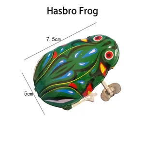 Classic nostalgic clockwork jumping tin frog toy in green metal with 7.5cm length