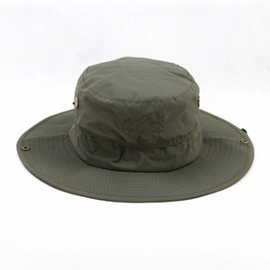 Chapeau de soleil vert olive à large bord avec broderie de montagne et œillets en métal