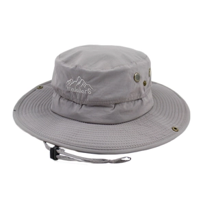 Chapeau de soleil gris pour homme avec broderie travellers et cordon coupe-vent