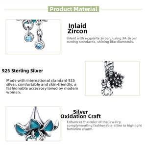 Detail of S925 sterling silver charm with blue zircon stones and enamel craft