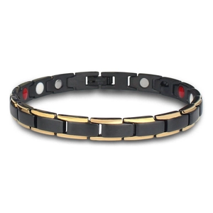 Men's titanium steel bracelet with gold and black links and magnetic elements