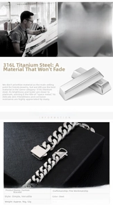 Close-up of polished 316L stainless steel Cuban link chain bracelet for men