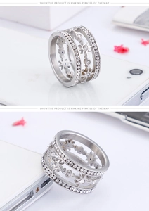 Macro detail of silver star hollow ring with cubic zirconia inlay on stainless steel