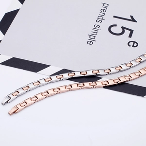 Minimalist titanium steel magnetic bracelets in rose gold and silver bicolor finish