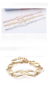 Detailed size specifications for infinity symbol stainless steel bracelets in three colors