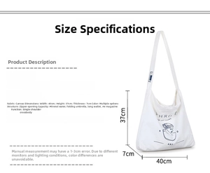 Size chart for canvas tote showing 40cm width and 37cm height with zipper details