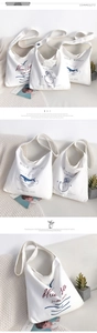 Three aesthetic canvas tote bags with whale, statue, and text prints for students