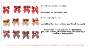 Detailed view of Christmas bows with golden bells and holly leaves in three fabric styles