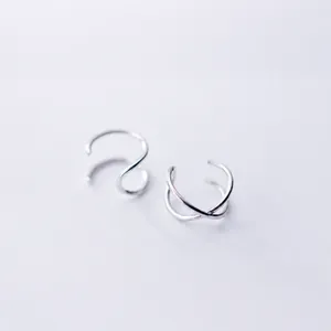 Ear cuff a doppio strato in argento S925 con croce a X e design a spirale moderno