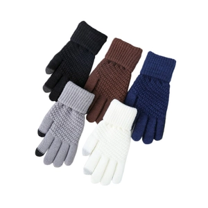 Cinq paires de gants tricotés d'hiver tactiles en noir, marron, bleu, gris et blanc pur