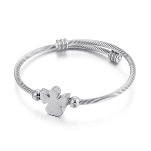 Titanium steel cable wire bracelet with angel pendant charm and adjustable design