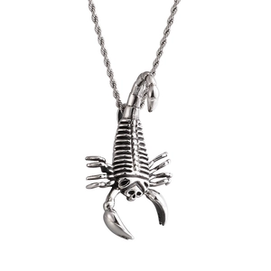 Hip hop scorpion pendant necklace for men with silver metal twist rope chain design