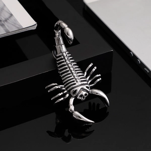 Polished silver scorpion pendant necklace for men with hip-hop style on black background