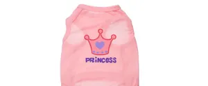 Detail of pink pet vest featuring a glitter crown and Princess text for small dogs