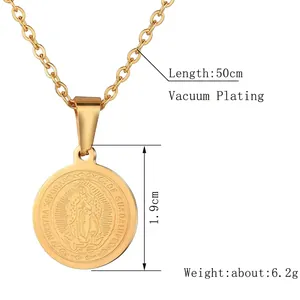 Collar minimalista de acero inoxidable chapado en oro 18k con colgante de María