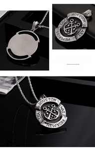 Detailed relief of nautical anchor pendant in vintage steel with city name engravings