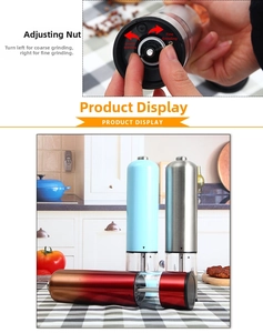 Detail view of electric pepper grinder adjustable knob for coarse or fine seasoning