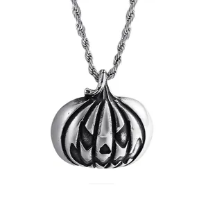 Pendentif Citrouille Halloween Jack-O'-Lantern Titane Acier Inoxydable Charme Visage Fantôme Bijoux De Vacances Style Gothique