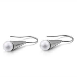 Modern shell pearl drop earrings with silver cone metal accents for women's fashion