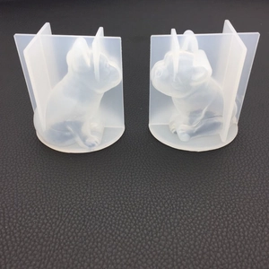 Detailed macro view of French Bulldog silicone mold with stable support frames