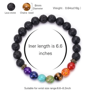 Chakra lava stone bracelet with 8mm natural beads and elastic yoga healing design