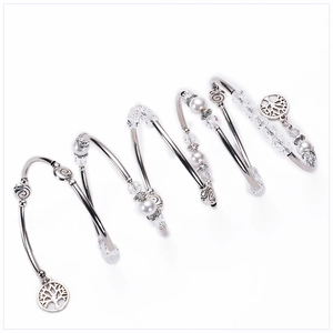 Multilayer wrap bracelet with white crystals, pearls and a Tree of Life pendant