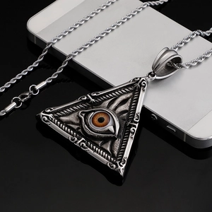 Pendentif triangle Œil de la Providence en acier rétro avec chaîne torsadée argentée