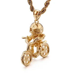 Pendentif Motard Crâne En Acier Inoxydable Bijoux Hip Hop Punk Gothique Rock Pour Hommes Cadeau Cool