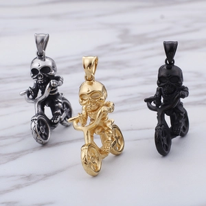 Pendentif moto crâne pour homme en argent, or et noir, bijoux de style punk rock