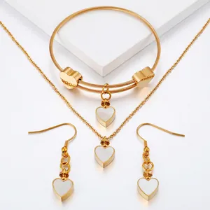 Heart Jewelry Necklace Bangle And Hook Earrings Stainless Steel Shell Inlaid Elegant Fashion For Women