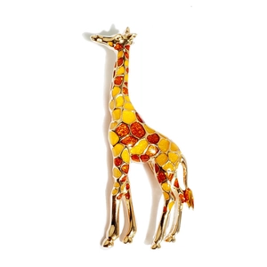 Cute giraffe brooch in gold alloy with orange enamel sequins for suit jackets