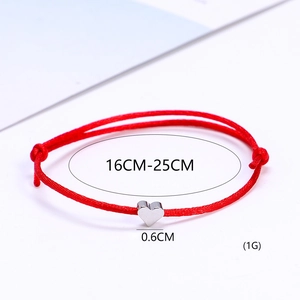 Minimalist adjustable red woven lucky heart bracelet with silver heart charm and knot closure