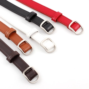 Slim PU leather belts for women in black white red brown colors with silver D-rings