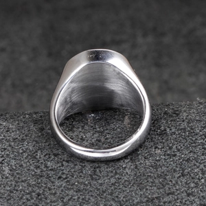 Brushed silver tree of life stainless steel ring with smooth inner surface and thick band