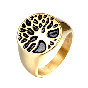 Anello Sigillo Albero Della Vita Acciaio Inossidabile Lucidato Spazzolato Motivo Rilievo Moda Gioielli Vintage Per Uomini Donne