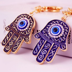 Hamsa Hand Evil Eye Keychain Zinc Alloy Enamel Rhinestone Protective Amulet Bag Pendant Charm Gift
