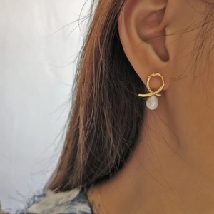 Irregular Knot Drop Earrings 18K Gold Plated With 925 Sterling Silver Earring Post Teardrop Faux Artificial Pearl Elegant For Women