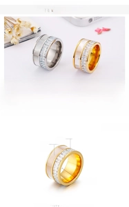 Detailed view showing 11mm width and 9g weight of triple-row shell and zircon ring