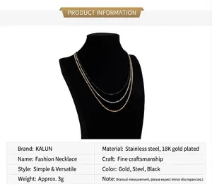 Detailed set of 18K gold-plated and black stainless steel O-link chains on neck models