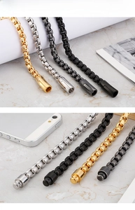 Detail view of four-color titanium steel square box bracelets with secure clasp closure