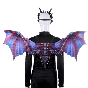 Detailed back view of a blue and red dragon wing set with realistic scale textures